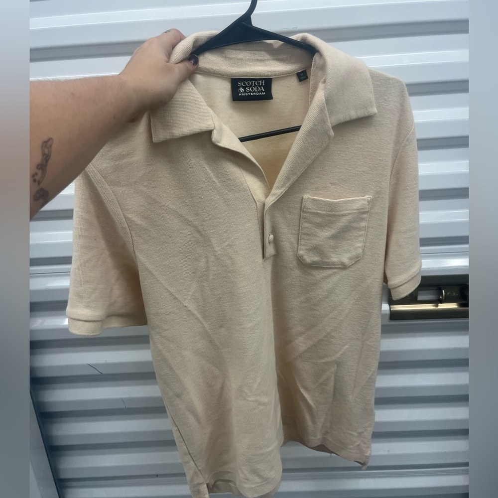 Scotch and Soda beige mens polo medium